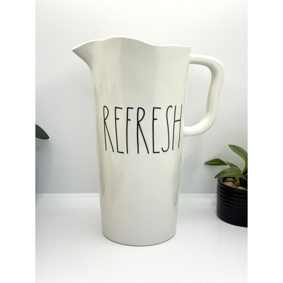Rae Dunn Artisan Collection By Magenta White Ceramic Pitcher "Refresh" - Picture 3 of 7